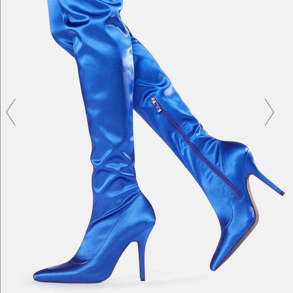 AKIRA Azalea Wang Cosmo Thigh-high Satin Boots 7.5